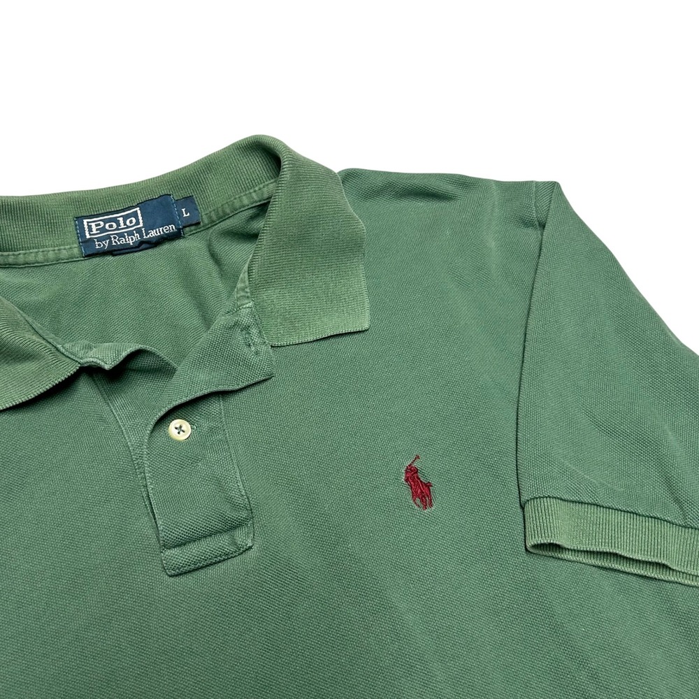Polo Ralph Lauren Polo Shirt Green Mens‎ Large Vintage Pique Short Sleeve